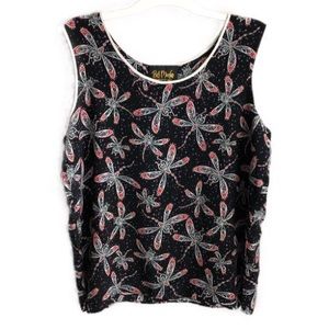 BOB MACKIE silk sleeveless dragonfly print top XL